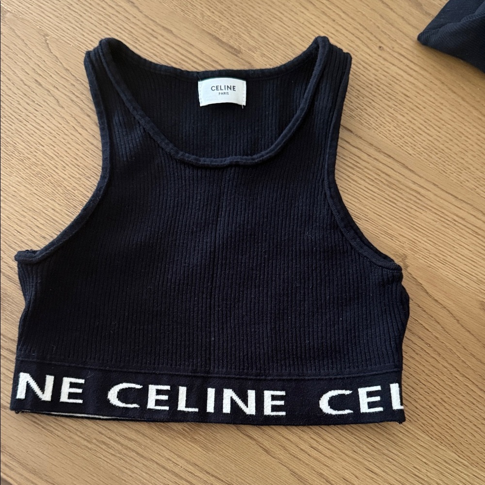 Celine Black and White Logo Crop Top